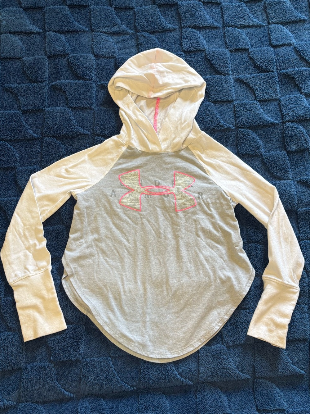 Under Armour Girls Gray Pink Graphic Pullover Hoodie